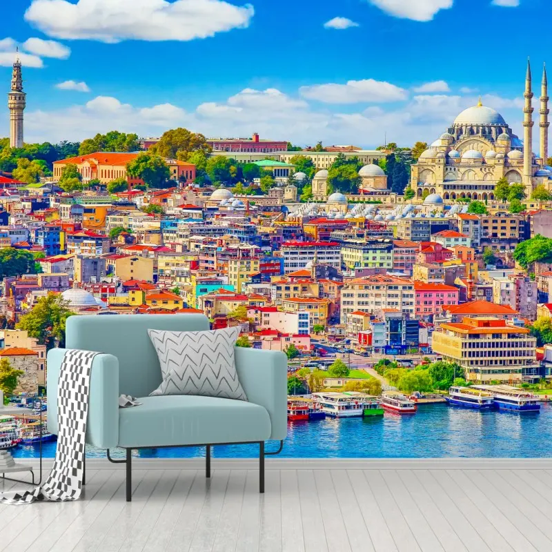 Fototapete lebendige Skyline von Istanbul über dem Bosporus