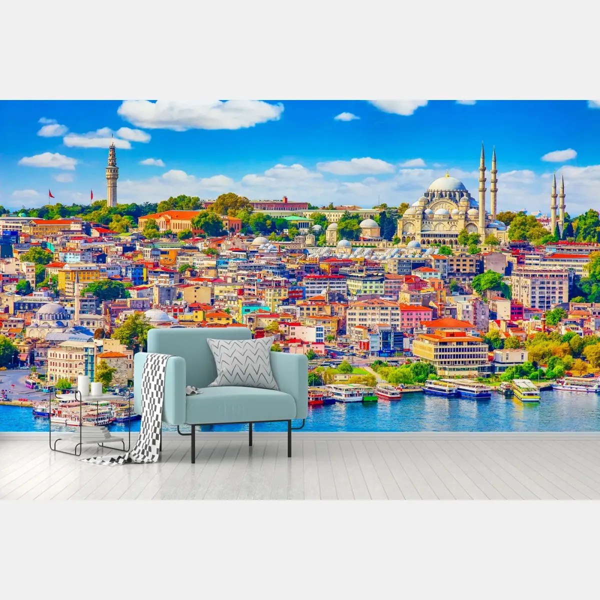 Fototapete lebendige Skyline von Istanbul über dem Bosporus – Pixers®