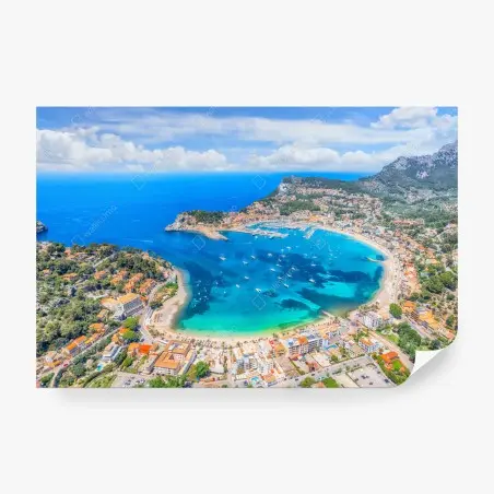 Fototapete luftaufnahme der bucht von Port de Sóller – Pixers®
