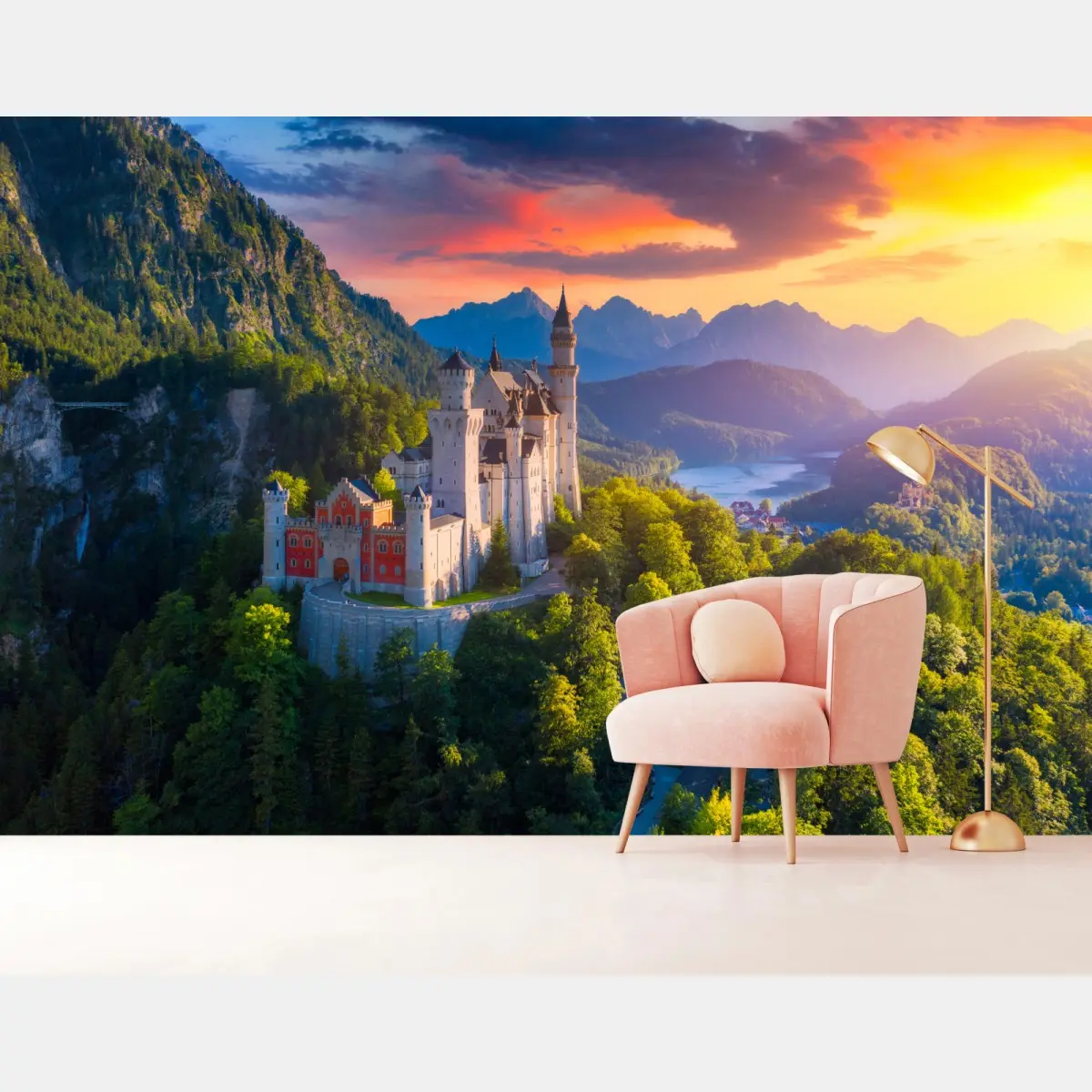 Fototapete schloss Neuschwanstein bei sonnenuntergang – Pixers®