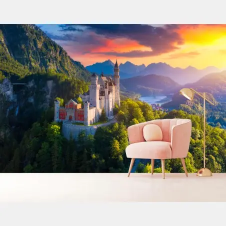 Fototapete schloss Neuschwanstein bei sonnenuntergang – Pixers®