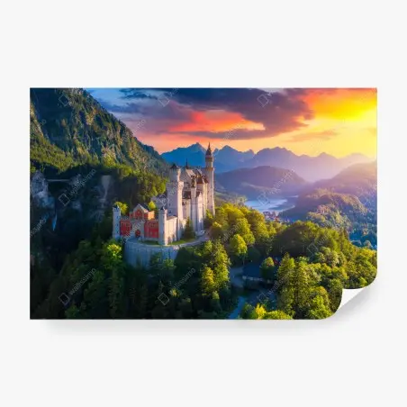 Fototapete schloss Neuschwanstein bei sonnenuntergang – Pixers®