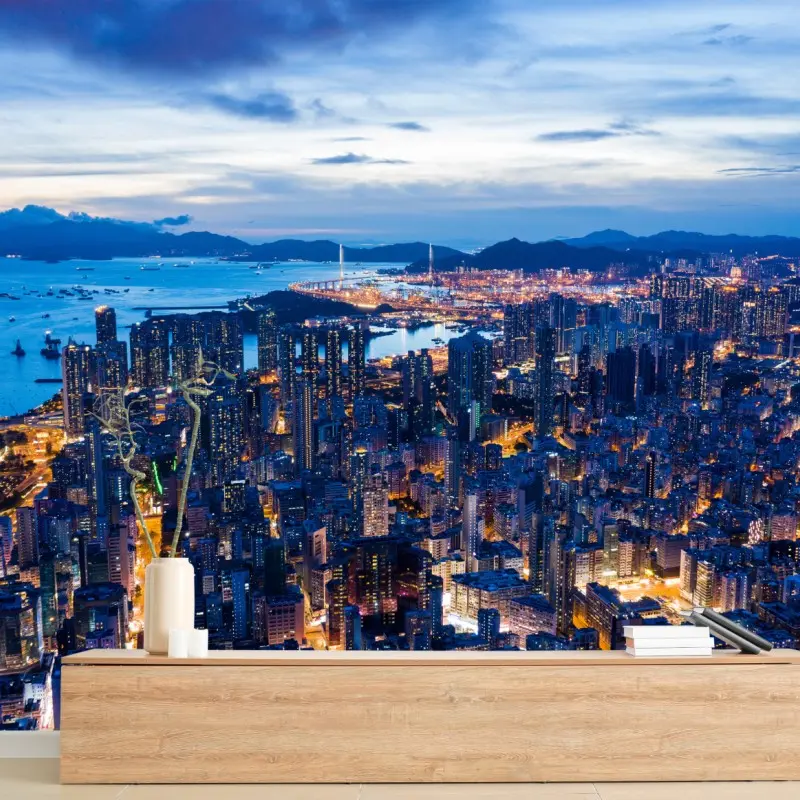 Fototapete Hongkong skyline über Mong Kok bei dämmerung