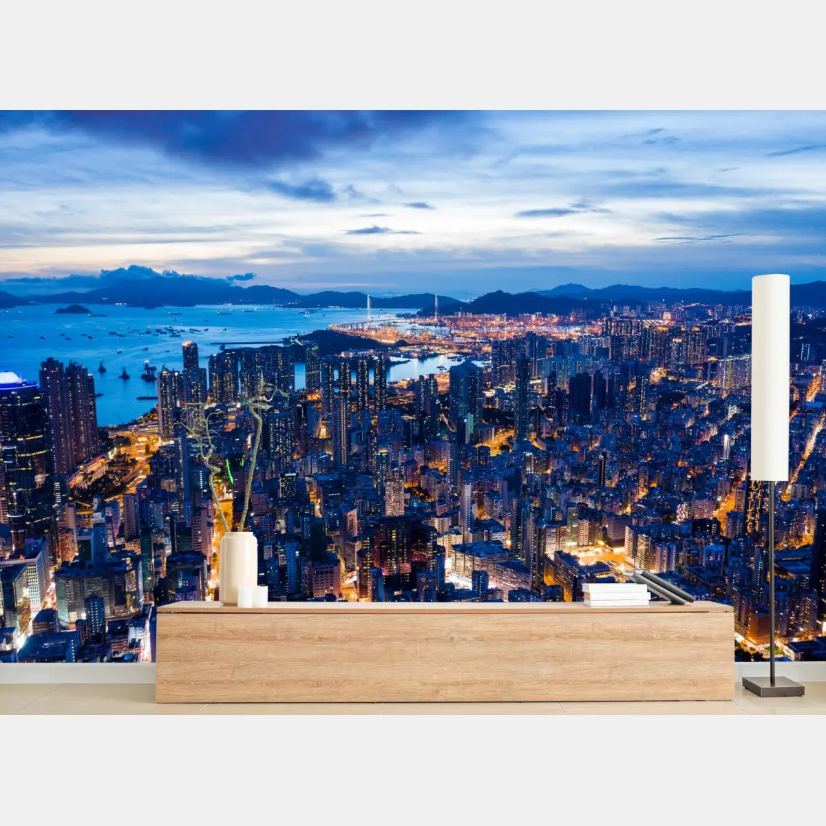 Fototapete Hongkong skyline über Mong Kok bei dämmerung – Pixers®