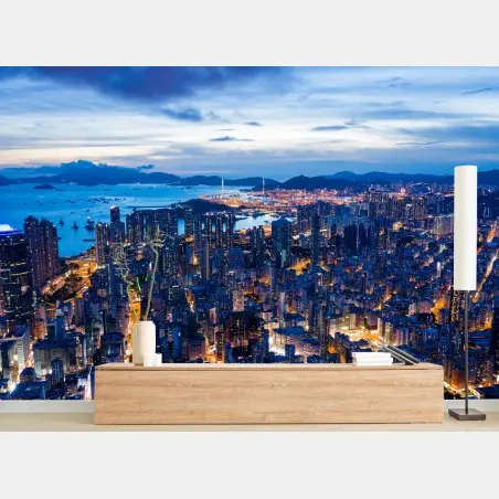 Fototapete Hongkong skyline über Mong Kok bei dämmerung – Pixers®