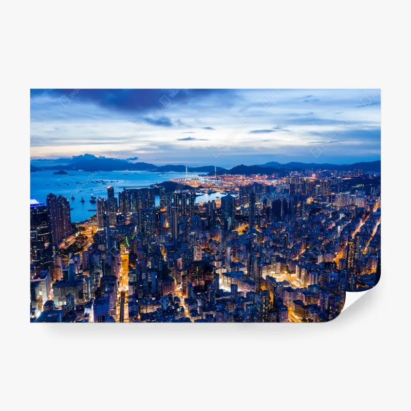 Fototapete Hongkong skyline über Mong Kok bei dämmerung