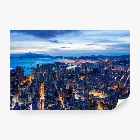 Fototapete Hongkong skyline über Mong Kok bei dämmerung – Pixers®
