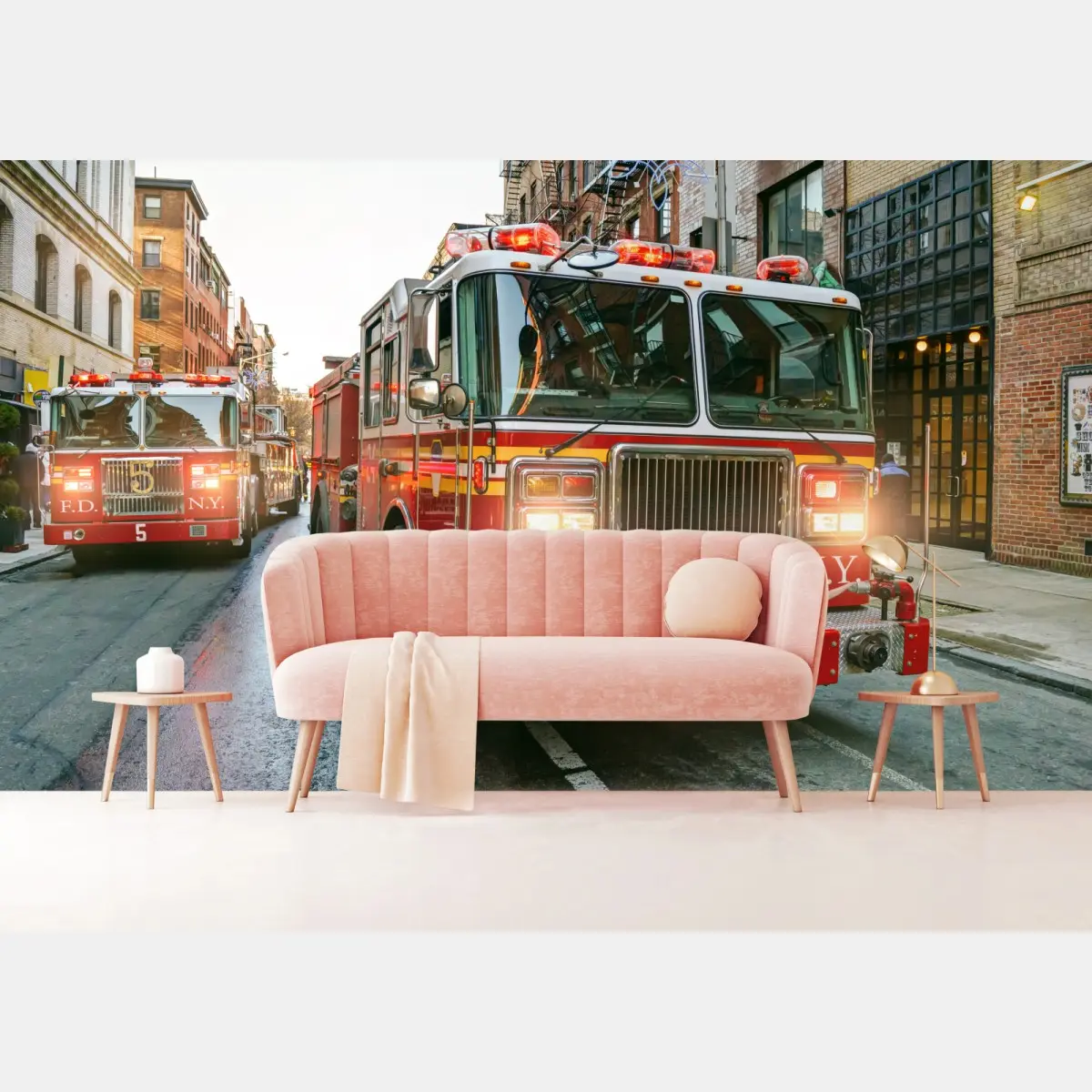Fototapete feuerwehrautos auf einer straße in Manhattan, New York – Pixers®