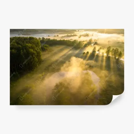 Fototapete goldener morgen über nebligem fluss – Pixers®