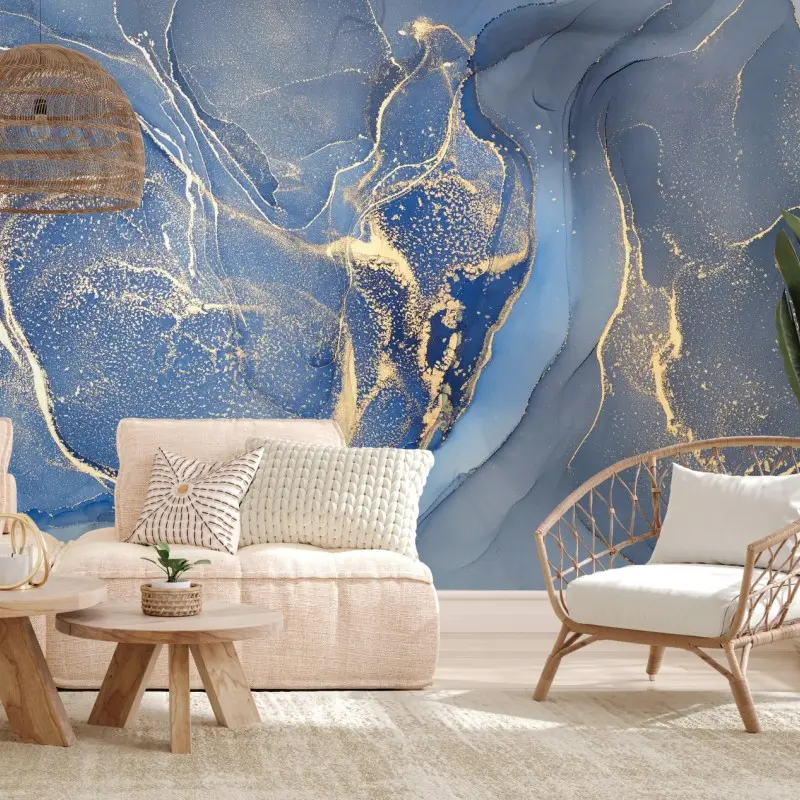 Fototapete ozeanblauer marmor mit goldenen adern