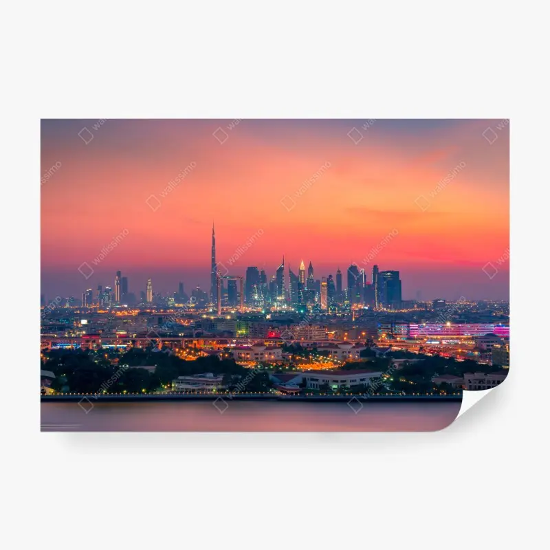 Fototapete Dubai skyline bei sonnenuntergang