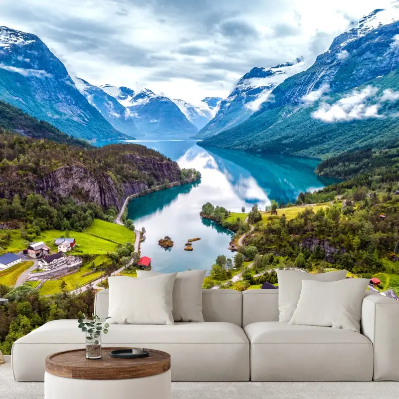 Fototapete Norwegen fjord aus der luft
