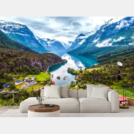 Fototapete Norwegen fjord aus der luft – Pixers®