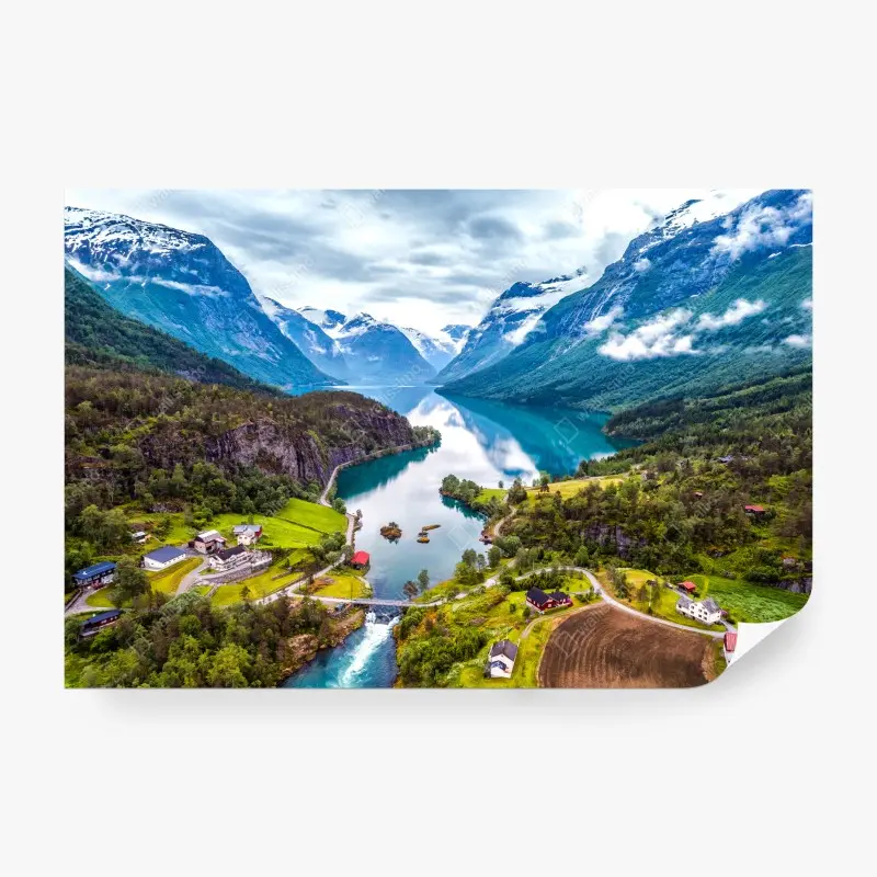 Fototapete Norwegen fjord aus der luft