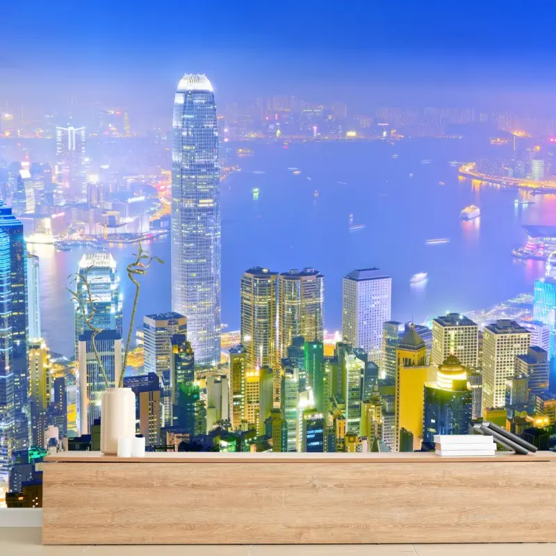 Fototapete Hong Kong skyline bei nacht