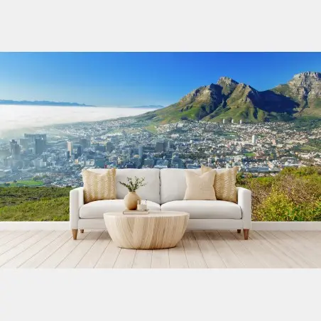 Fototapete stadtpanorama mit bergen und blauem himmel – Pixers®