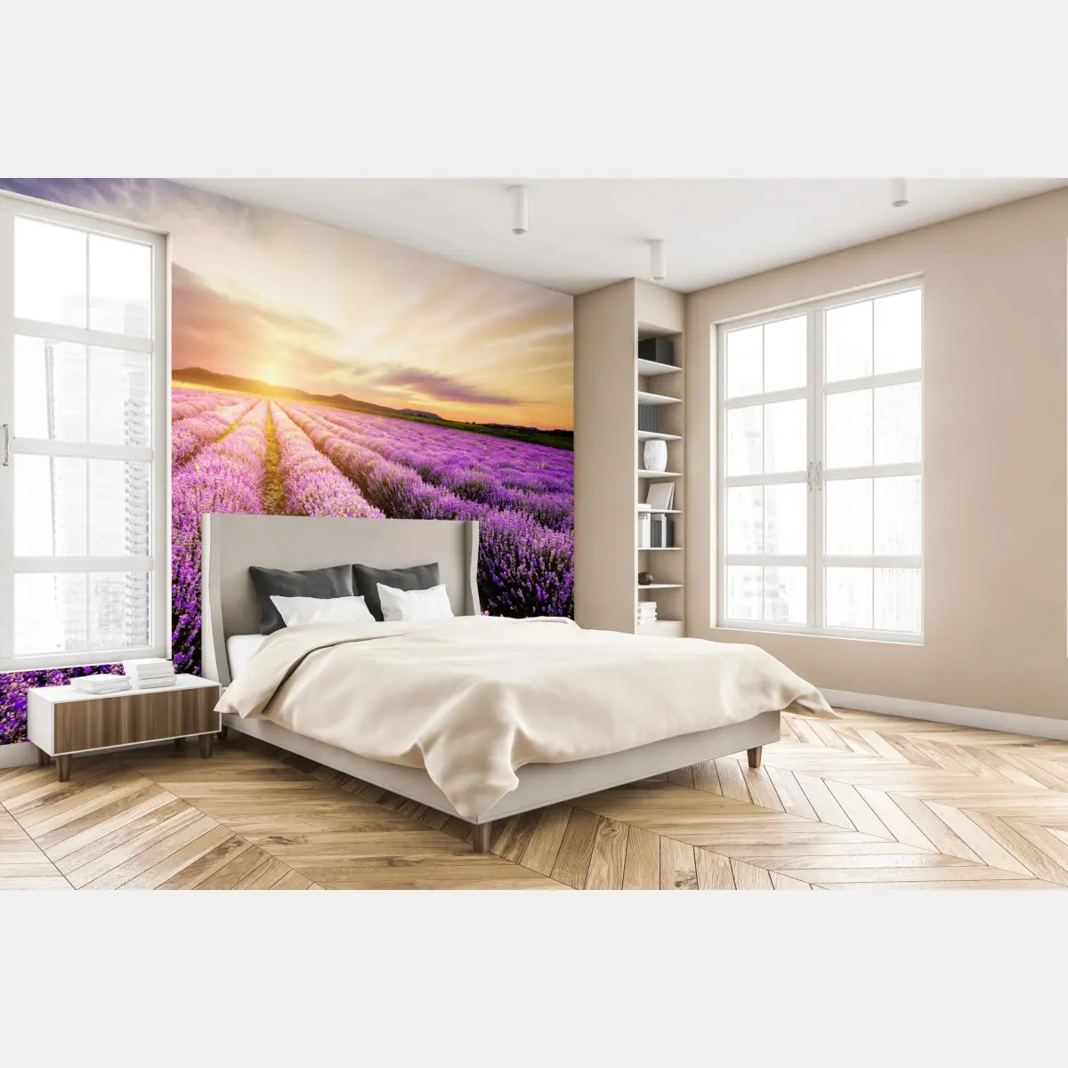 Fototapete sonnenaufgang über lavendelfeldern – Pixers®