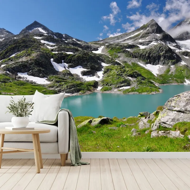Fototapete bergsee mit türkiswasser und gebirgspanorama