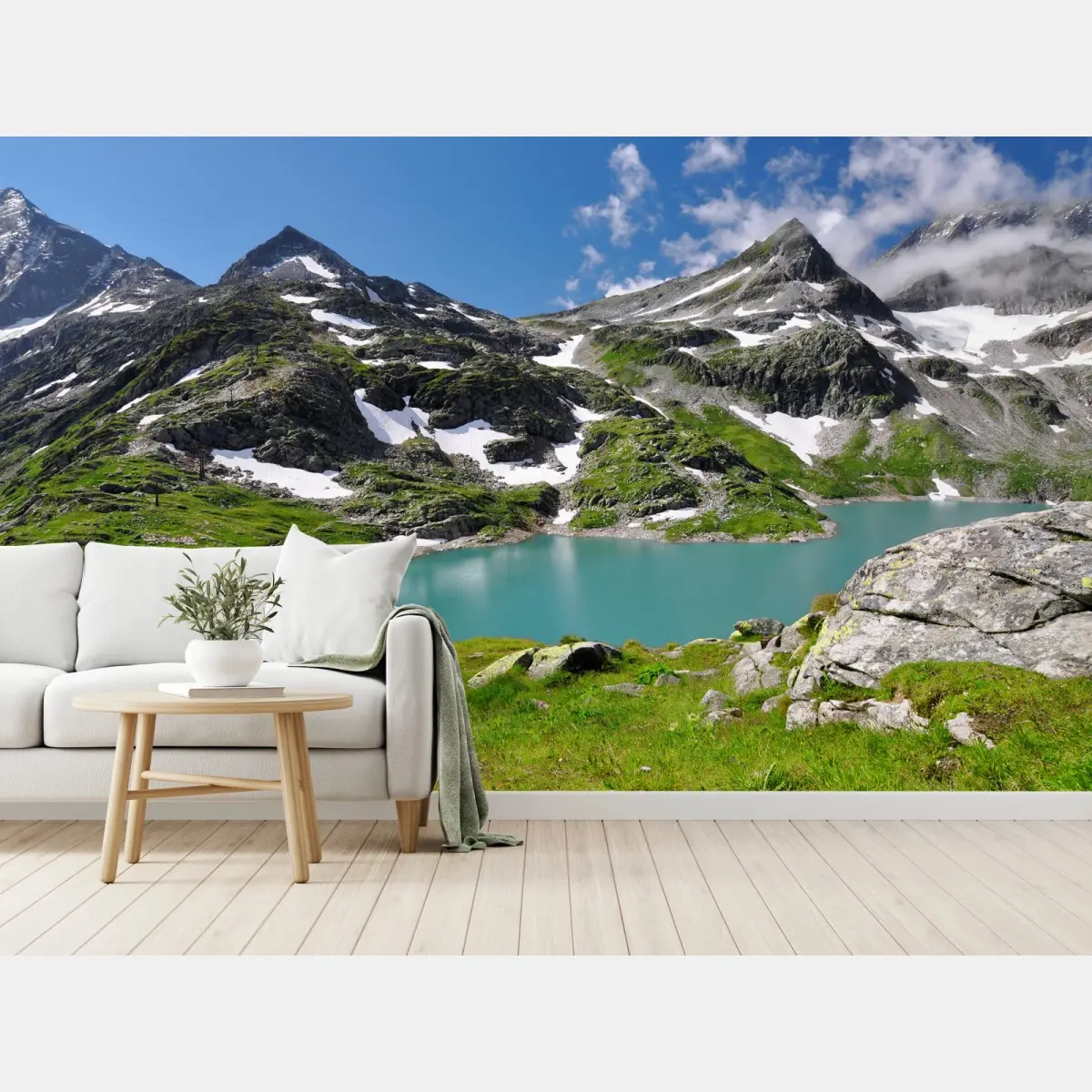 Fototapete bergsee mit türkiswasser und gebirgspanorama – Pixers®