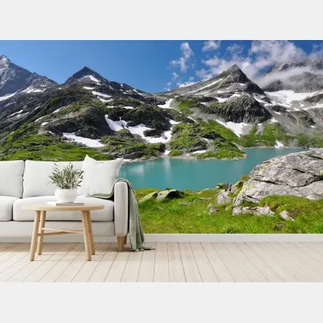 Fototapete bergsee mit türkiswasser und gebirgspanorama – Pixers®