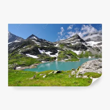 Fototapete bergsee mit türkiswasser und gebirgspanorama – Pixers®