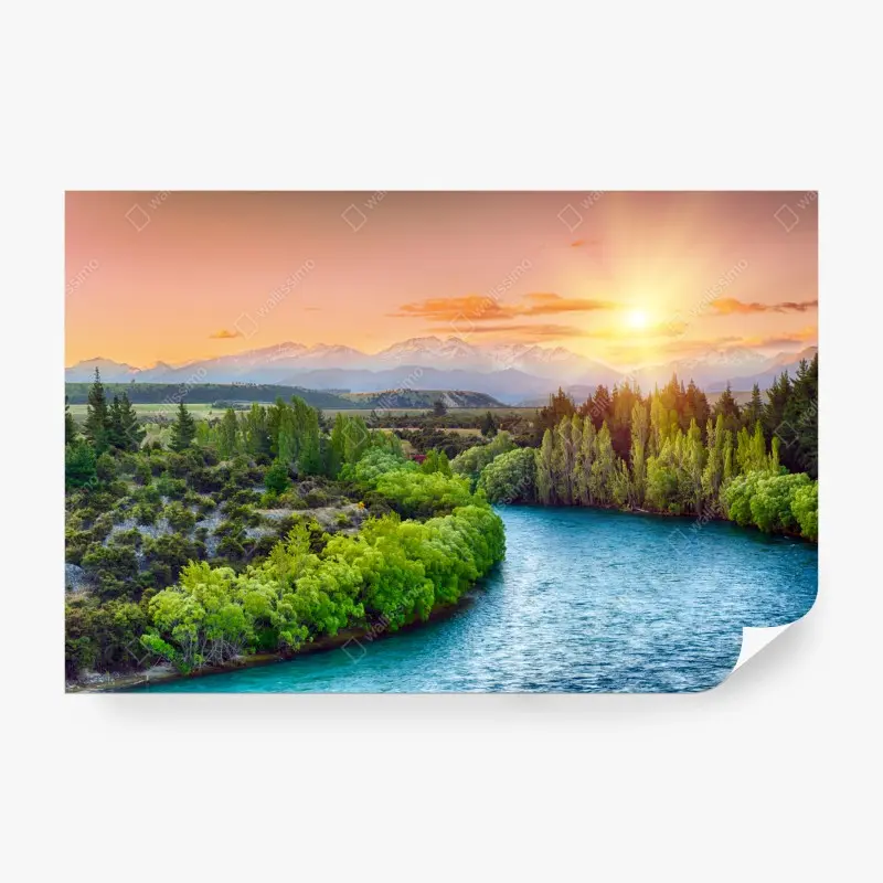 Fototapete sonnenuntergang über dem Clutha River und den Südalpen