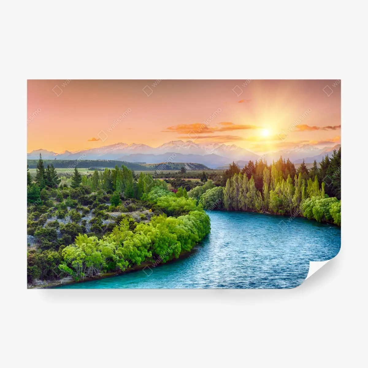 Fototapete sonnenuntergang über dem Clutha River und den Südalpen – Pixers®