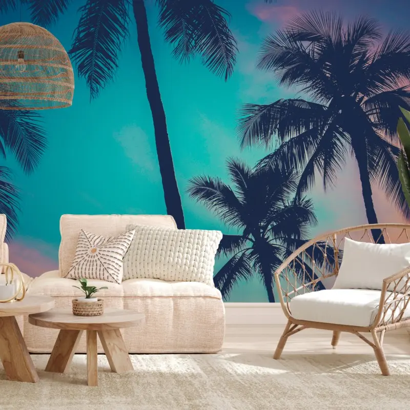 Fototapete vintage palmen auf Hawaii bei sonnenuntergang