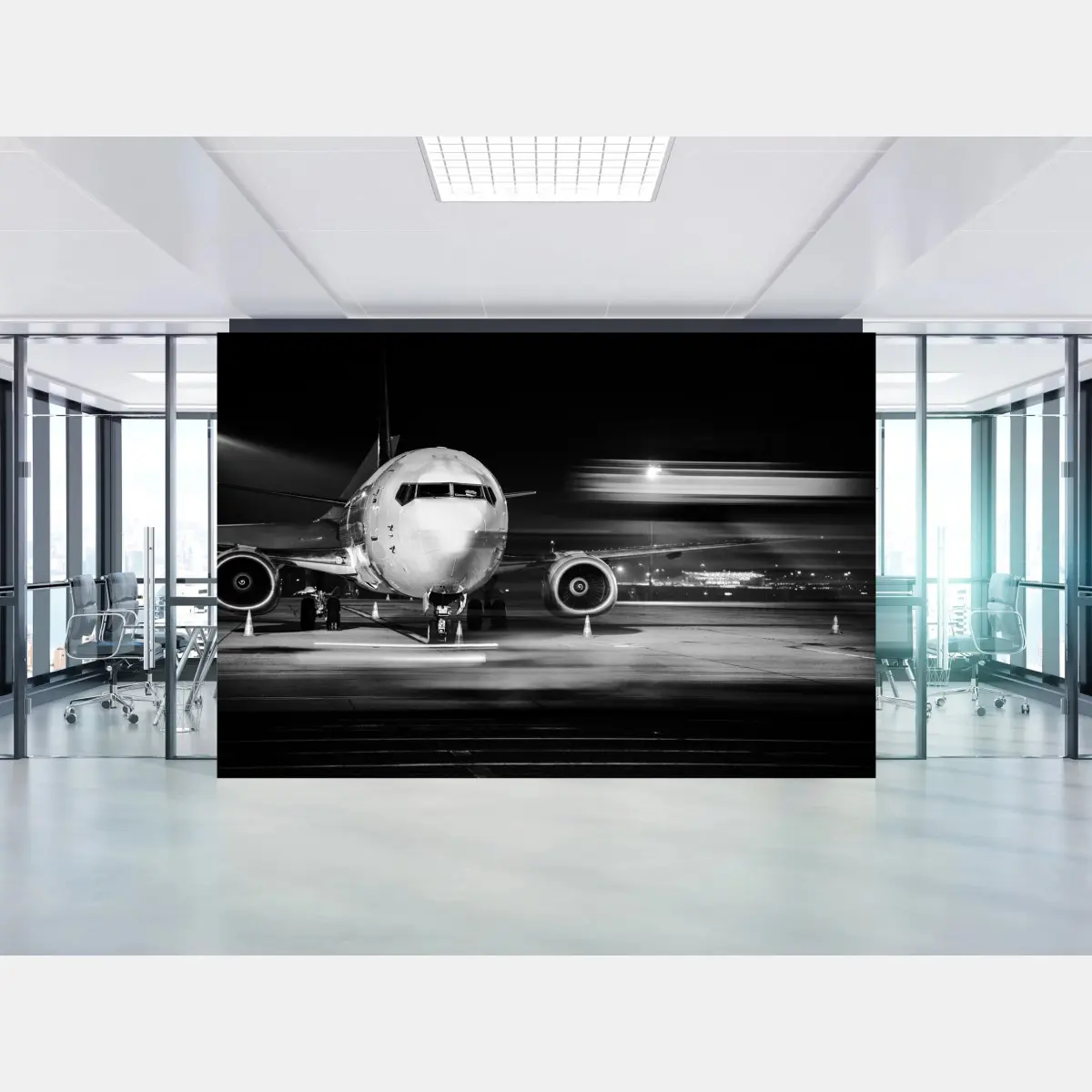 Fototapete monochromes jet auf dem rollfeld bei nacht – Pixers®