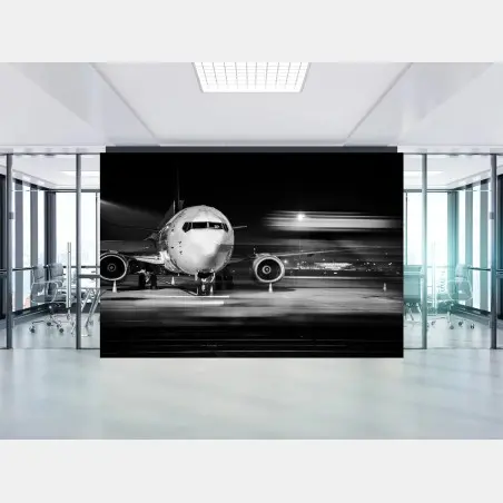Fototapete monochromes jet auf dem rollfeld bei nacht – Pixers®