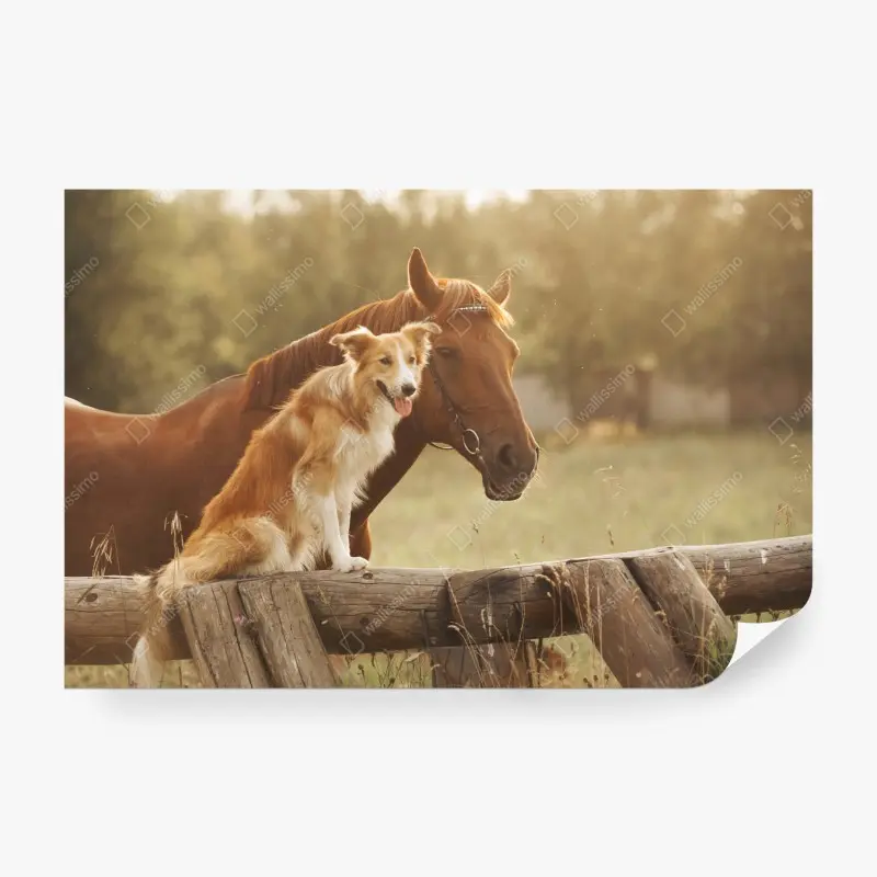Fototapete sonnige gefährten: hund und pferd