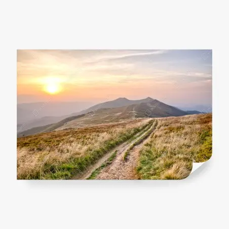 Fototapete goldener bergweg bei sonnenuntergang – Pixers®