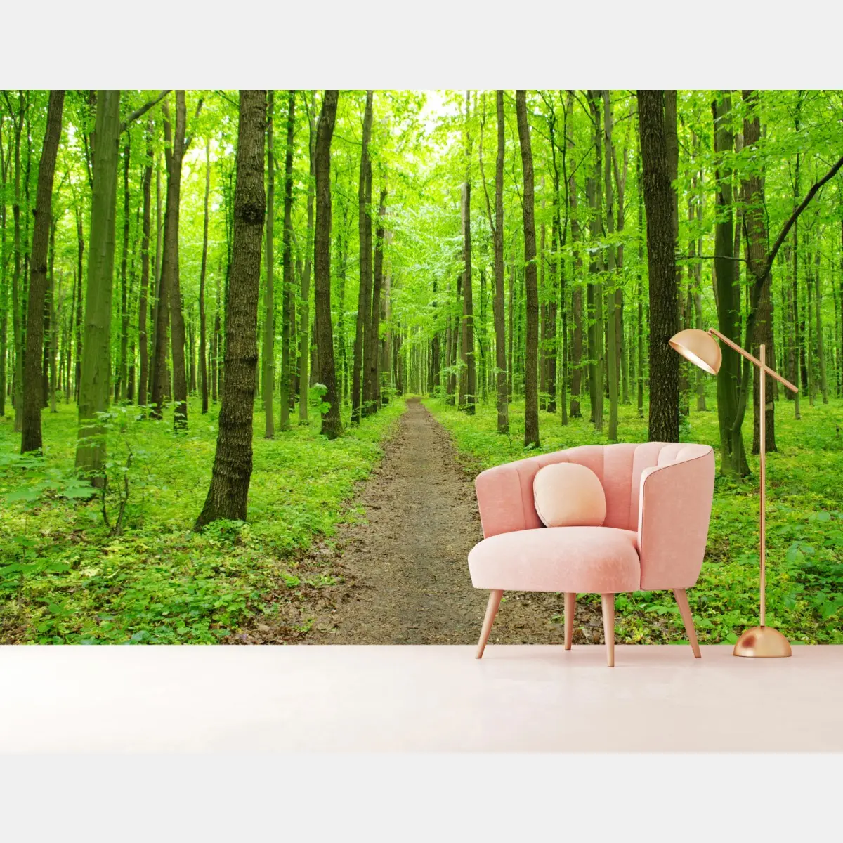 Fototapete ruhiger grüner waldweg – Pixers®