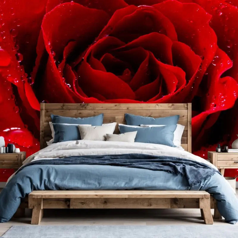 Fototapete leuchtend rote rose nahaufnahme