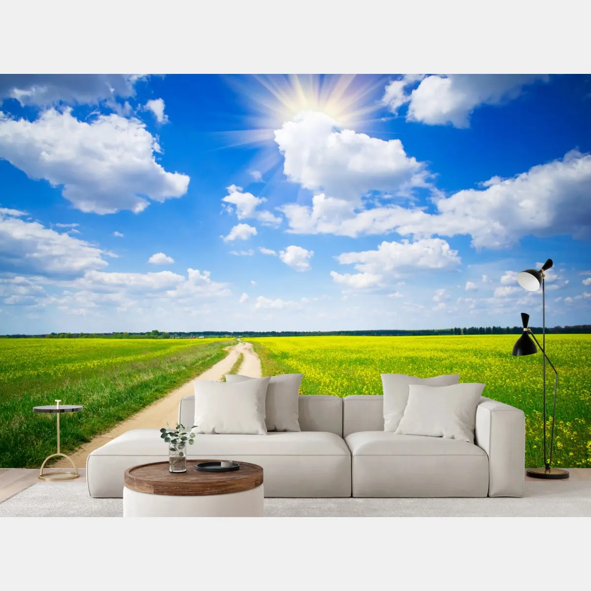 Fototapete gelbes rapsfeld unter blauem himmel – Pixers®