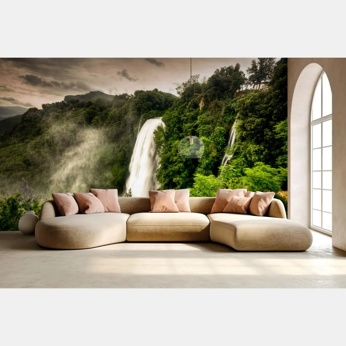 Fototapete Marmore wasserfall in Umbrien: neblige grüne landschaft – Pixers®