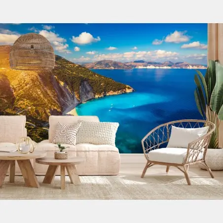 Fototapete sonniges panorama der Myrtos-bucht, Kefalonia – Pixers®