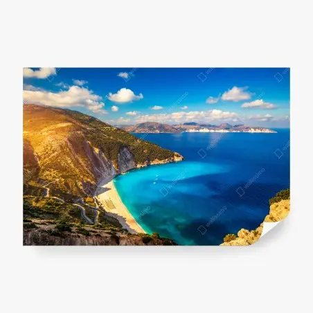 Fototapete sonniges panorama der Myrtos-bucht, Kefalonia – Pixers®