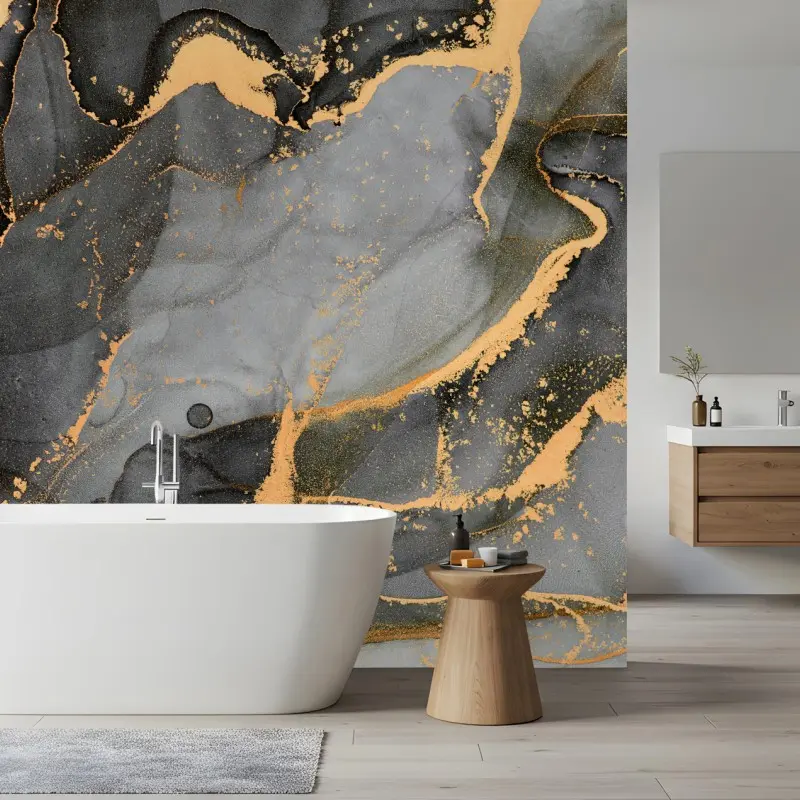 Fototapete rauchiger grauer marmor mit goldenen adern