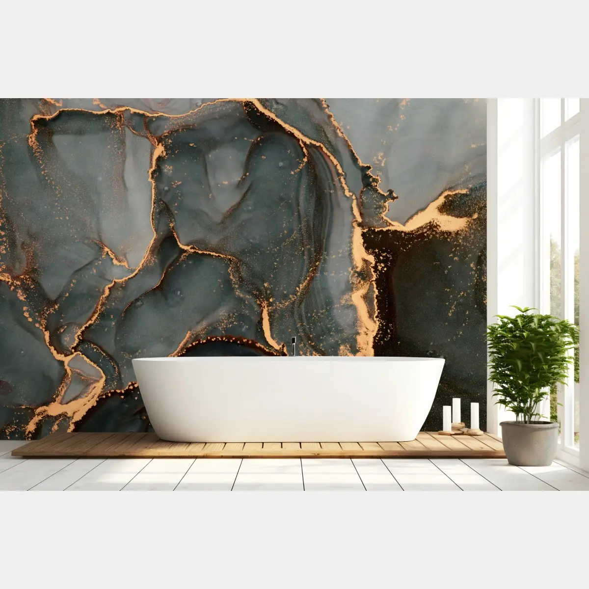 Fototapete luxuriöse türkis abstraktion mit goldenen adern – Pixers®