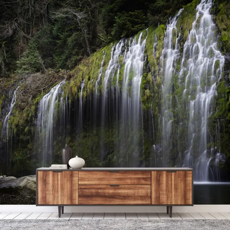 Fototapete moosiger wasserfall im wald