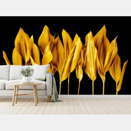 Fototapete goldene blätter auf schwarzem hintergrund – Pixers®