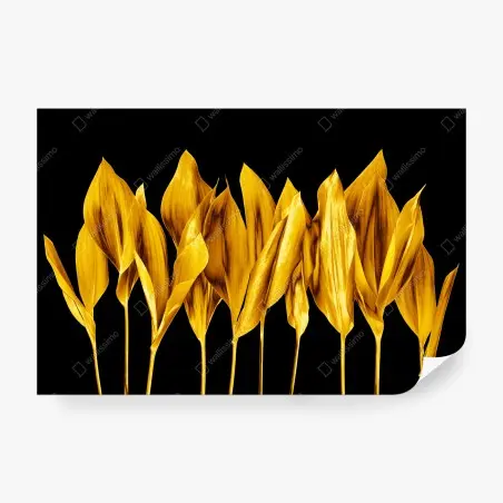 Fototapete goldene blätter auf schwarzem hintergrund – Pixers®