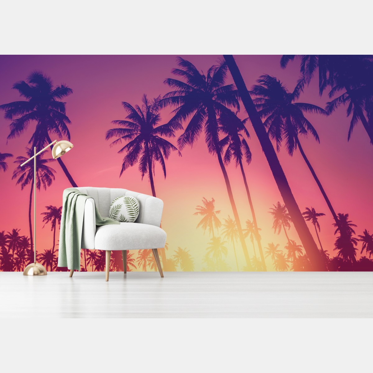 Fototapete tropischer sonnenuntergang mit palmensilhouette – Pixers®