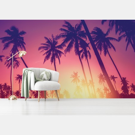 Fototapete tropischer sonnenuntergang mit palmensilhouette – Pixers®