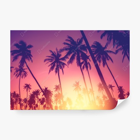 Fototapete tropischer sonnenuntergang mit palmensilhouette – Pixers®
