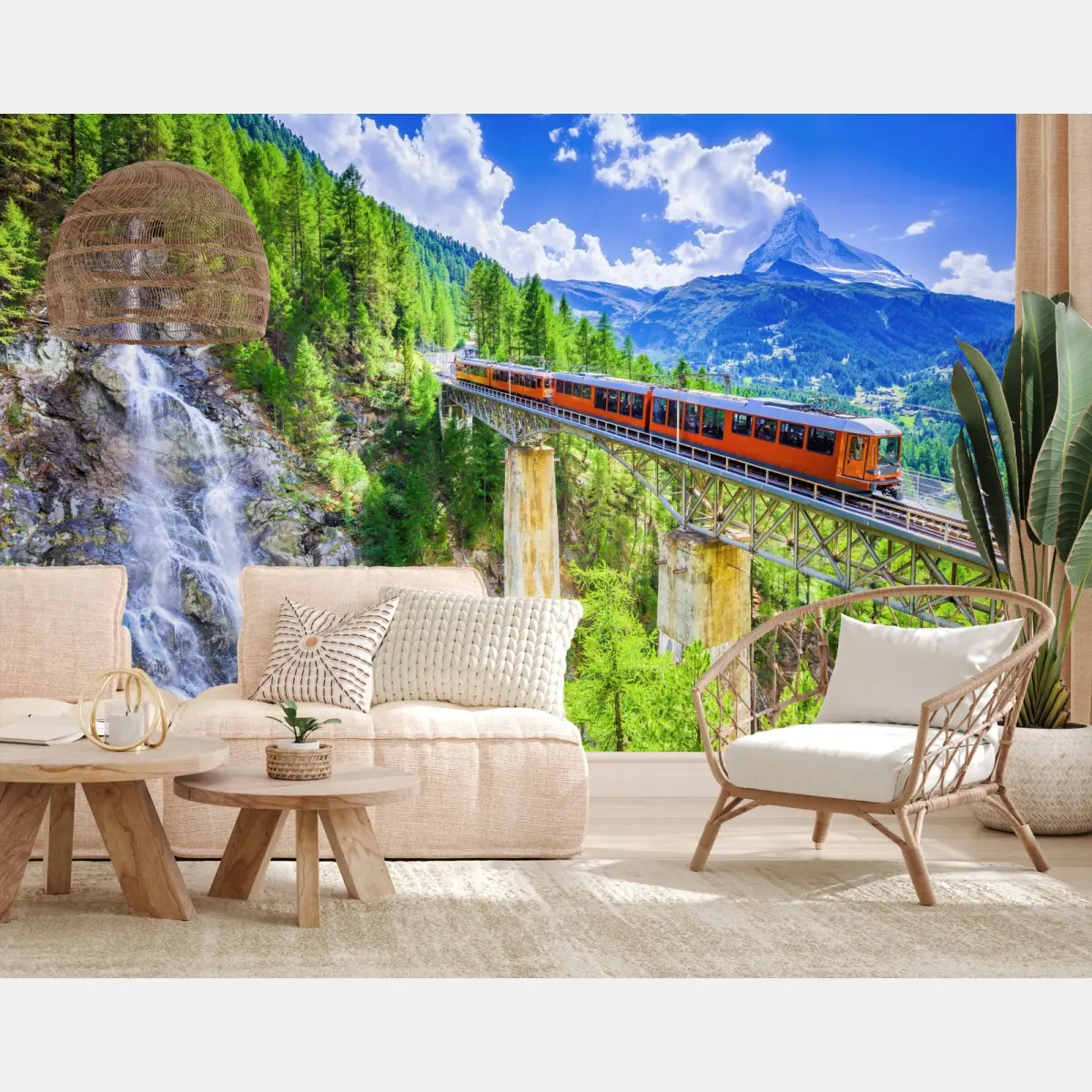 Fototapete Gornergrat zug auf alpenbrücke mit Matterhorn – Pixers®