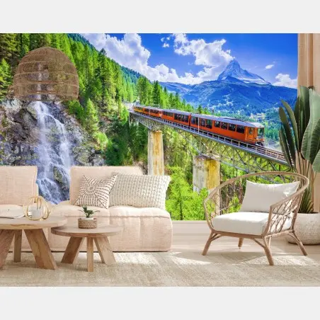Fototapete Gornergrat zug auf alpenbrücke mit Matterhorn – Pixers®