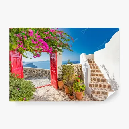 Fototapete sonnenbeschienene mediterrane terrasse mit meerblick – Pixers®