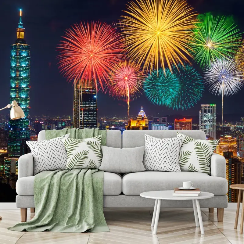 Fototapete Taipeh feuerwerk über der stadtsilhouette